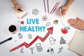 Live healthy concept. Healty lifestyle background. The meeting at the white office table