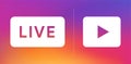 Live icon for social media. Streaming sign. Broadcasting logo. Play button. Online blog banner. Vector illustration Royalty Free Stock Photo