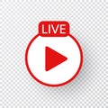 Live icon. Live stream, streaming, video, news symbol on transparent background. Social media template. Broadcasting