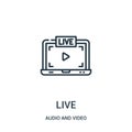 live icon vector from audio and video collection. Thin line live outline icon vector illustration