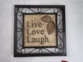 LIVE, LAUGH, LOVE... inspiration sign with two leaves