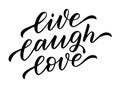 LIVE LAUGH LOVE. Motivation quote. Calligraphy text live, laugh, love. Home decor Vector illustration.