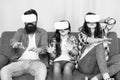 Live Life Your Way. Creating Memories. Virtual reality. vr love. vr family. Happy family in vr glasses. Bearded man and