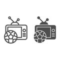 Live match broadcast line and solid icon. Tv monitor with football or soccer ball symbol, outline style pictogram on Royalty Free Stock Photo