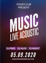 Live music acoustic poster design temple. Live show modern party dj invitation flyer