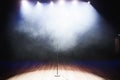 Live music background. Microphone and stage lights.Sing and karaoke. Royalty Free Stock Photo