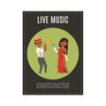 Live music band playing jazz with female black singer and saxsophonist cartoon vector illustration.