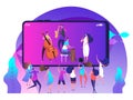 Live music concept on phone and dancing people - online music fest vector illustration