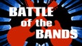Battle of the bands music event promotional poster vector illustration of two rock guitars clash over black starburst background
