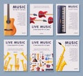 Live Music Festival Banner Tempates Set, Advertisement Poster, Brochure, Flyer, Invitation Card with Orchestral Musical