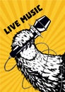 Live music. Animal paw with microphone. Musical poster background for hip-hop party. Tattoo style vector illustration Royalty Free Stock Photo