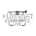 Live Music Night Concert Black And White Poster With Calligraphic Text And Trumpet Royalty Free Stock Photo