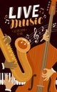 Live music placard. Blues, jazz, musical festival concept. Vector illustration Royalty Free Stock Photo