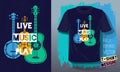 Live music play lettering slogan retro sketch style acoustic guitar, banjo, violin, fiddle for t shirt design Royalty Free Stock Photo