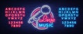 Live musical vector neon logo, sign, emblem, symbol poster with microphone. Bright banner poster, neon bright sign
