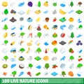 100 live nature icons set, isometric 3d style Royalty Free Stock Photo