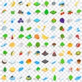 100 live nature icons set, isometric 3d style Royalty Free Stock Photo