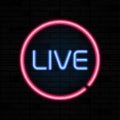 Live neon sign vector. Stream design template, light banner signboard, nightly bright advertising. Vector illustration Royalty Free Stock Photo