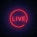 Live neon sign vector. Live Stream design template neon sign, light banner, neon signboard, nightly bright advertising Royalty Free Stock Photo