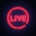 Live neon sign vector. Live Stream design template neon sign, light banner, neon signboard, nightly bright advertising Royalty Free Stock Photo