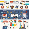 Live news infographic set with charts and collection of icons vector elements