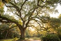 Live oak tree with sun shining down from above Royalty Free Stock Photo