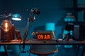 Live online radio studio with on air sign Royalty Free Stock Photo