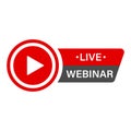 Live Online Webinar Sign. Free Web Video Workshop, Online Event, Virtual Conference, Webcast, Digital Training Red Play Royalty Free Stock Photo