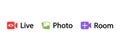 Live, Photo, and Room. Set Social Media Icons in Flat Design Inspired By Facebook Royalty Free Stock Photo