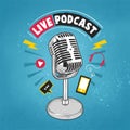 Live podcast with a big microphone poster template