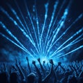 Live Rock Concert, Festival, Night Club Party, Cheering Crowd, Lots of People Silhouette, Neon Color Lights Lasers and Smoke, Royalty Free Stock Photo