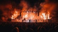 Live rock concert show with fire pyrotechnics, view from crowd Royalty Free Stock Photo