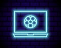 Live Soccer Neon Sign Vector. Live Football Logo neon, design template emblem, online soccer symbol, light banner, bright night