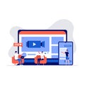 Live steaming, mobile phone and live video stream concept. People character streaming via smartphone. Modern vector illustration Royalty Free Stock Photo