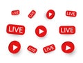 Live stickers set on white background. Social media template. Live stream, video, news symbol. Broadcasting, online Royalty Free Stock Photo