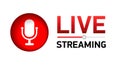 Live stream concept. Red symbol with microphone button.