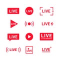 Live stream logo icon button. Video broadcast live symbol illustration concept.