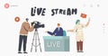 Live Stream, News Landing Page Template. Videographer Record Anchorman, Vlogger, Reporter or Journalist Sitting at Desk Royalty Free Stock Photo