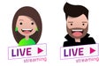 Live Stream sign With male and female avatar set. Royalty Free Stock Photo