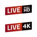 Live Stream sign set. FULL HD, 4K. emblem, logo. Color gradient. Royalty Free Stock Photo