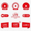 Live Stream Sign Set on Transparent Background. Red Symbol of Online News, Show, Channel Television. Online Broadcast Royalty Free Stock Photo