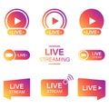 Live Stream Sign Set on White Background. Color Symbol of Online News, Show, Channel Television. Online Broadcast Royalty Free Stock Photo