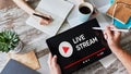 Live stream transmit or receive video and audio coverage over the Internet. Digital marketing and advertising concept Royalty Free Stock Photo