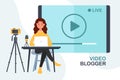 Live streaming. Female blogger create video content. Digital internet television, web videos player or social media live stream. Royalty Free Stock Photo