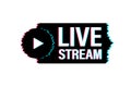 Live streaming flat logo, vector design element with play button. Glitch icon. Vector illustration.