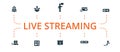 Live Streaming icon set. Contains editable icons theme such as unboxing, chroma key, bitrate and more. Royalty Free Stock Photo