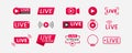 Live streaming icons on transparent background. Buttons for broadcasting, livestream or online stream. Template for tv