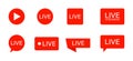 Live streaming icons. Vector isolated icons. Streaming buttons vector red isolated symbols. Live broadcast. Social media stories Royalty Free Stock Photo