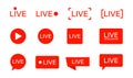 Live streaming icons. Vector isolated icons. Streaming buttons vector red isolated symbols. Live broadcast. Social media stories Royalty Free Stock Photo