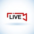 Live streaming logo - red vector design element for news and TV or online broadcasting. Live Stream icon, badge. Online streaming